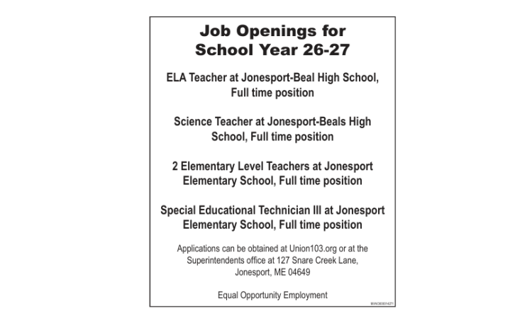 Large image of photo: Job openings for 2026-27 school year
